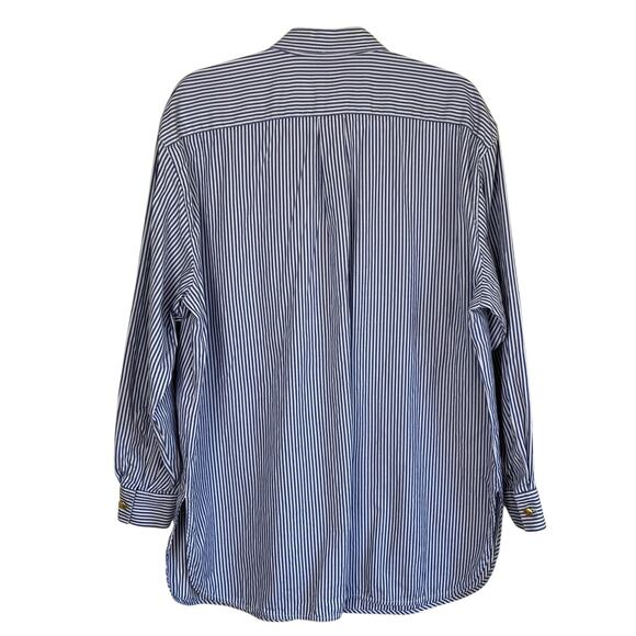 Escada Sport Vintage Blue & White Striped Long Sleeve Crested Button-up Shirt - Picture 2 of 16